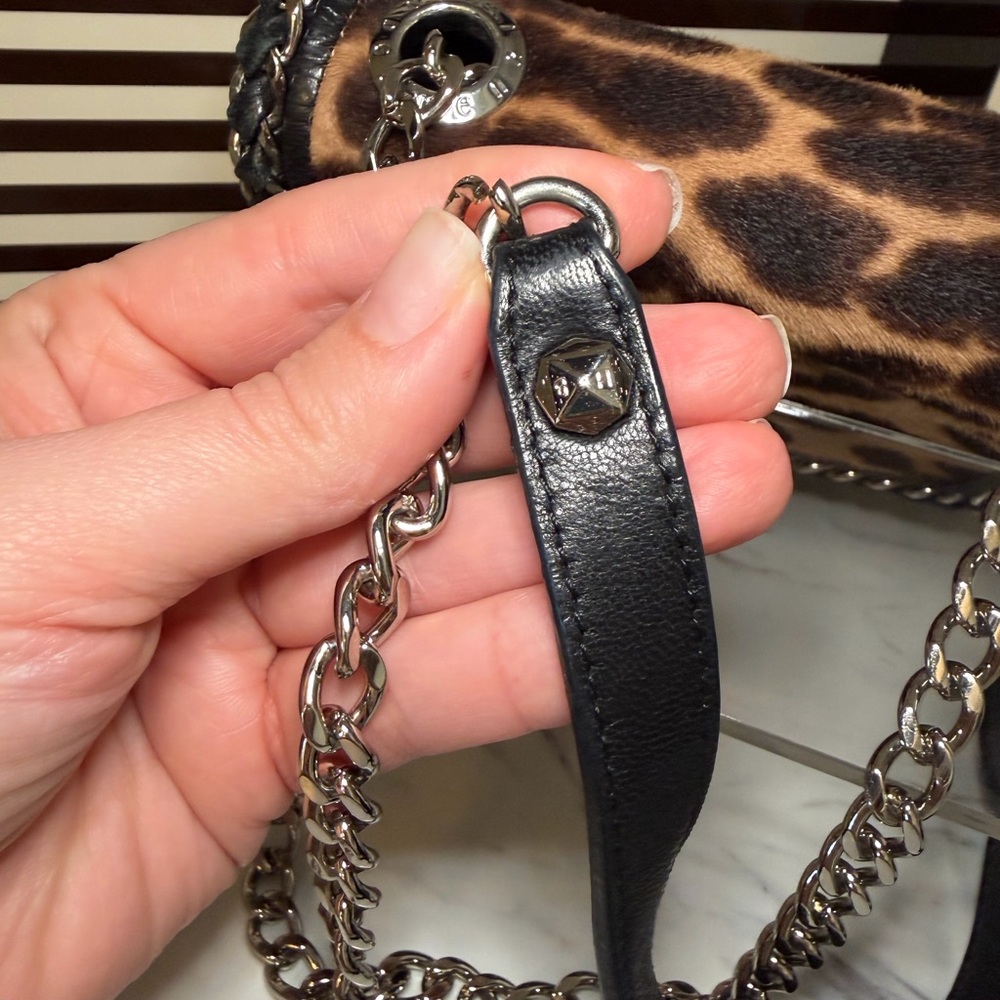 Henri Bendel Leopard Print Calf Hair Chain Shoulder Bag - Picture 8 of 14